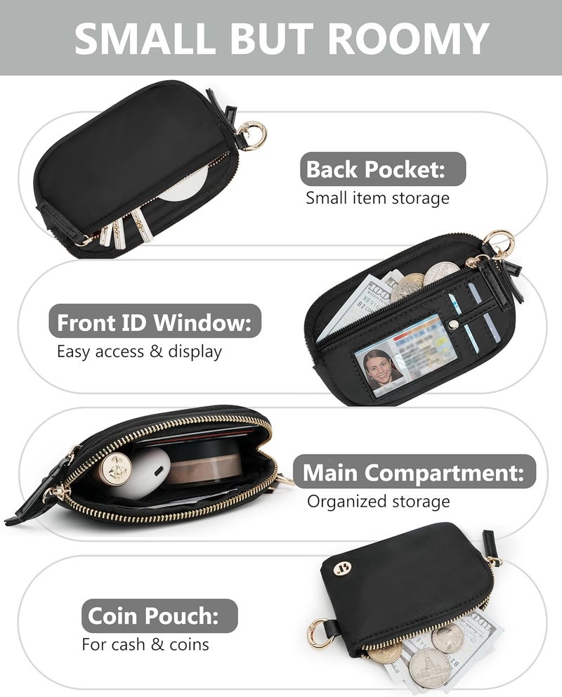 Sunpour Store Nylon Wallet Wristlet for Women,RFID Wallet Keychain Women,Small Wallets Woman with Wristlet,Coin Purse & Wrist Strap for Travel (Black Gold) - Image 3